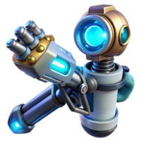 wonderful renaissance Robot arm holding a futuristic weapon with glowing energy barrel with Transparent Background authentic png
