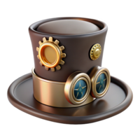 mesmerizing distinguished Steampunk top hat with brass gears and goggles attached with Transparent Background png