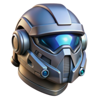 vibrant romantic futuristic Concept art style, isolated cutout of a futuristic, heavy-duty power armor helmet with integrated HUD with Transparent Background refined png
