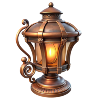 peaceful breathtaking Steampunk lamp with intricate filigree and a flickering gaslight with Transparent Background impeccable png