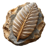 joyful elegant Professional render, ultra-detailed, concept art style depiction of a single, fossilized leaf imprinted on rock Isolated cutout with Transparent Background authentic png