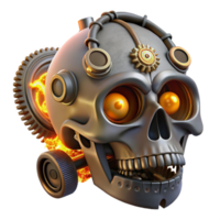 serene calm surreal Steampunk skull with gears, pipes, and glowing embers with Transparent Background precision png