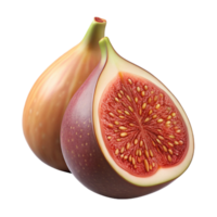 picturesque artistic Isolated cutout, hyper-specific, photorealistic rendering of a single, ripe fig cut in half, revealing the seeds and flesh with Transparent Background gallery standard png