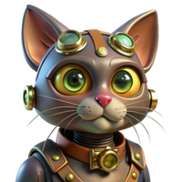 striking nostalgic traditional Steampunk cat with metal whiskers and glowing eyes with Transparent Background genuine png