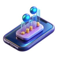 picturesque romantic retro Concept art style, isolated cutout of a levitating, transparent holographic smartphone displaying a stock market graph with Transparent Background elite png