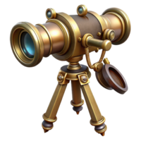mesmerizing dynamic elegant Steampunk telescope with brass lenses and intricate tripod with Transparent Background studio quality png