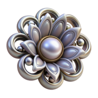 standout abstract Hyper-specific, ultra-detailed concept art style render of an Art Nouveau brooch, pearl and silver, floral design, isolated cutout with Transparent Background museum quality png