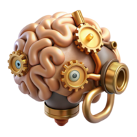 wonderful inspired Steampunk brain with gears, pipes, and glowing synapses with Transparent Background png