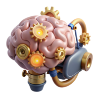 serene avant-garde Steampunk brain with gears, pipes, and glowing synapses with Transparent Background premium png