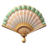 rare retro Photorealistic, professional render of a single Art Nouveau fan, silk and ivory, painted design, isolated cutout, hyper-specific details with Transparent Background luxury png