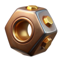 pristine urban Steampunk nut with hexagonal shape and brass finish with Transparent Background authentic png