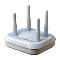 picturesque acclaimed Hyper-specific, professional render of a modern, white wireless router with multiple antennas with Transparent Background png