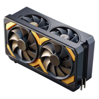 stunning timeless Hyper-specific, professional render of a modern, black graphics card with multiple fans with Transparent Background png
