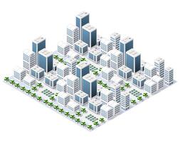 Isometric city with skyscrapers and palm trees vector