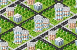 Isometric seamless pattern with city buildings and trees vector