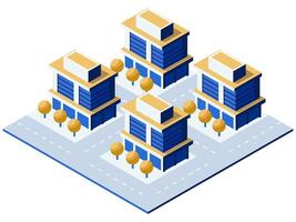 Isometric building with trees and trees on the street vector