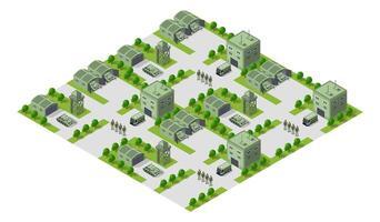 Isometric city with military buildings and trees vector