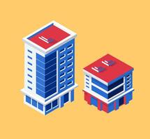 Two buildings with red roofs and white windows vector