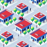 Isometric pattern of people walking around a city vector