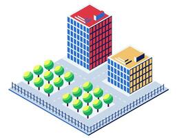 Isometric cityscape with trees and buildings vector