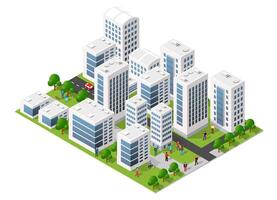 Isometric set city with buildings and trees vector