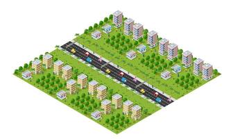 Isometric city with trees and buildings on a white background vector