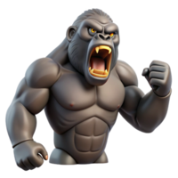 serene iconic A roaring gorilla, beating chest, powerful build with Transparent Background png