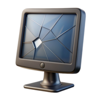 unforgettable mid-century Photorealistic, ultra-detailed, isolated cutout of a single, cracked LCD monitor displaying static with Transparent Background 8K png