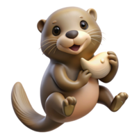 unparalleled retro A playful sea otter, holding a seashell, floating on back with Transparent Background fine detail png