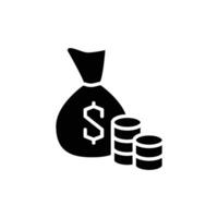 Money bag or cash sack near coins stack solid icon design good for web or mobile app vector