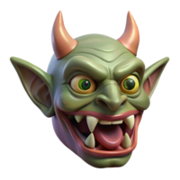 quintessential geometric Concept art style, isolated cutout of a grotesque, horned goblin mask with Transparent Background studio quality png
