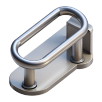 sumptuous coveted Photorealistic, hyper-specific isolated cutout of a single, stainless steel staircase handrail bracket with Transparent Background png
