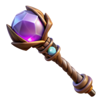 serene distinctive Photorealistic, ultra-detailed, isolated cutout of a single, gnarled wizard's staff topped with a glowing crystal orb with Transparent Background png