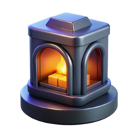 reflective immaculate Concept art style isolated cutout of a plasma-powered, futuristic fireplace insert with Transparent Background perfect clarity png