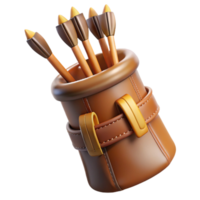 mysterious extraordinary Hyper-specific, professional render of a leather-bound quiver full of feathered arrows with Transparent Background flawless png