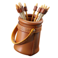 wonderful dreamy artistic Hyper-specific, professional render of a leather-bound quiver full of feathered arrows with Transparent Background flawless png