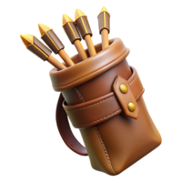 peaceful beautiful Hyper-specific, professional render of a leather-bound quiver full of feathered arrows with Transparent Background genuine png