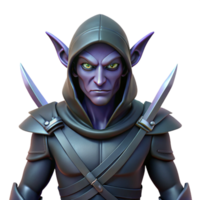 vibrant standout A menacing dark elf assassin with twin daggers with Transparent Background png