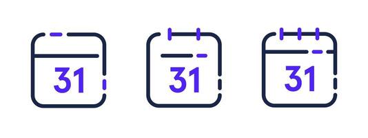 Distorted calendar icon set with number 31 vector