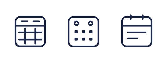 Mixed calendar icon styles with line and grid vector