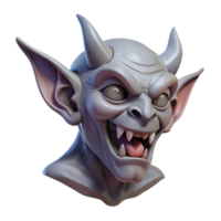 reflective exquisite Concept art style, isolated cutout of a single, grotesque gargoyle head with Transparent Background refined png