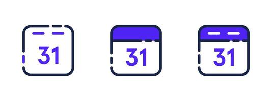 Glitchy calendar icons with number 31 and cut edges vector