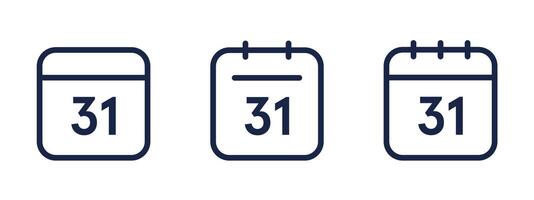 Calendar icons with number 31 on square shape vector