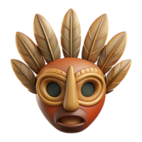 reflective captivating Photorealistic, ultra-detailed, isolated cutout of a single, intricately carved wooden mask with feathers with Transparent Background impeccable png