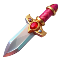 wonderful baroque Hyper-specific, professional render of a single, ornate, jeweled dagger, ruby hilt, curved blade, isolated cutout with Transparent Background precision png