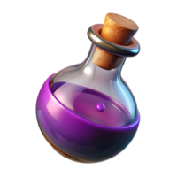 iconic contemporary Photorealistic, hyper-specific professional render of a single, magical potion bottle, swirling liquid, cork stopper with Transparent Background high quality png