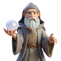 spectacular geometric Concept art style, isolated cutout of a grizzled old wizard with a long white beard, holding a glowing orb with Transparent Background artisan png
