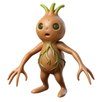 peaceful glorious Hyper-specific, professional render of a single, withered mandrake root, humanoid form with Transparent Background museum quality png
