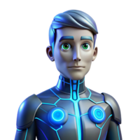 notable impressionist Concept art style, isolated cutout of a cyborg with glowing blue circuitry visible under damaged skin with Transparent Background masterfully captured png