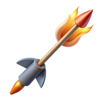 uitblinken retro ultra-gedetailleerd, concept kunst stijl professioneel geven van een enkel, vlammend pijl, gevederd, brandend tip met transparant achtergrond hoog resolutie png